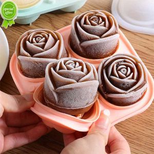 3D Rose Flower Silicone Ice Cube Maker 4 Grids Ice Cube Mold Tray Reusable Ice Ball Mould For Whiskey Cocktail Kitchen Bar Tool