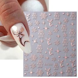 3D Rose Gold Christmas Nail Art Stickers Metallic Elk Snowflake Cookie Man Stars Geometric Lines Winter Kerstmis Jaar decoratie 240418