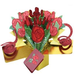 Carte de vœux Rose 3D Pop Up, carte de Message à paillettes pour la saint-valentin, cadeau créatif 1268U