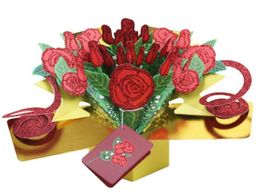 3D Roos Wenskaart 3D Pop-up Glitter Roos Berichtkaart voor Valentijnsdag Creatief Cadeau7431305