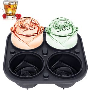 3D Rose Ice Molds 2,5 inch, grote ijsblokjesbakken, maak 4 gigantische schattige bloemvorm ijs, siliconen rubber Fun Big Ice Ball Maker voor cocktails Juice whisky bourbon vriezer