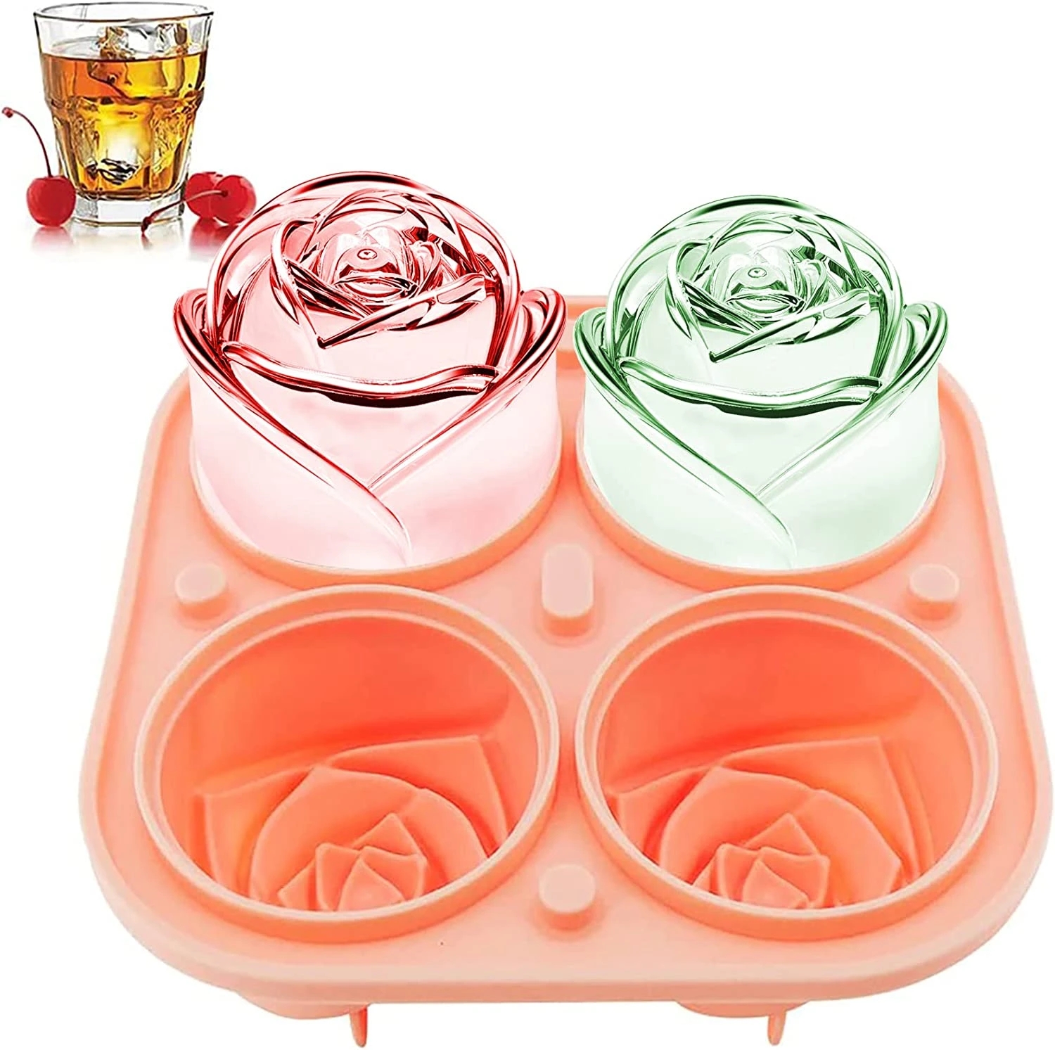 3D Rose Ice Floms 2,5 дюйма, большие лотки для кубика льда, сделайте 4 гигантских милых цветочных форм льда, силиконовый резиновый развлекатель больших модных шаров