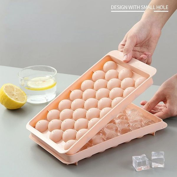 Bandeja de cubitos de hielo redonda 3D con tapa, molde de hielo de plástico estilo diamante, moldes esféricos para refrigerador, fabricante de bolas de hielo, herramientas de cocina