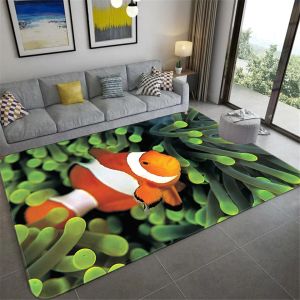 Tapis de poisson de mer 3d Blue Chauchette de chambre à coucher pour enfants Mat à table douce pour le salon Tapis de salle de bain du tapis antidérapant tapis de cuisine