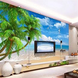 Papier peint 3D avec vue sur la mer des Maldives, décoration moderne pour la maison, salon, chambre à coucher, cuisine, peinture murale, revêtement mural, 225V