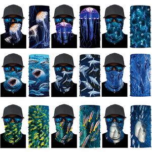 3D Naadloze Gedrukt Sjaal Multifuction Oceaan Thema Gedrukte Vis Jellyfish Shark Stars Digital Half Gezichtsmasker Outdoor Face Shield M182
