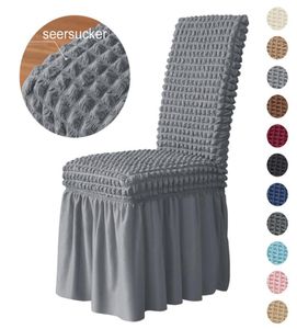 Couverture de chaise en seersucker 3D Couvertures de chaise de jupe longue pour la salle à manger Mariage El Banquet Stretch Spandex Home Decor High Back 2205124837385
