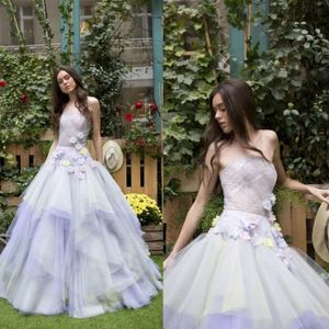 3D sexy kleur illusie gradiënt strapless prom jurk bloemen applique gelaagde rokken tule feest avondjurken es