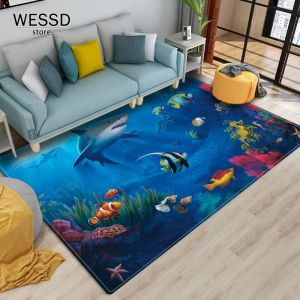 3D Shark Children Carpets Marine Ocean Animal Print Kid's Slaapkamer Tapijt Zacht Tapijt voor woonkamer Jeugdkamer vloer Mat