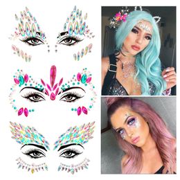 3D brillant cristal visage autocollant tatouage barre musique Festival strass tatouage autocollant carnaval fête visage décoration visage bijoux