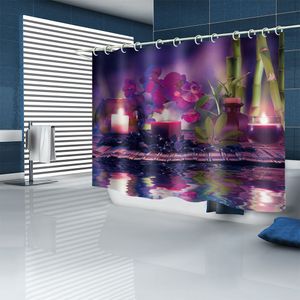 3D-douchegordijnen waterdicht badkamergordijn paarse bloemgordijnen 3D-printen moderne mode-huisdecoratie
