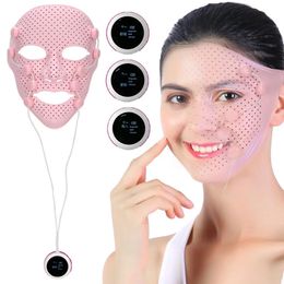 3D Silicone Masque Facial Électrique EMS Vibration V Visage Masseur Anti-rides Aimant Massage Visage Lifting Minceur Outil de Beauté 240320
