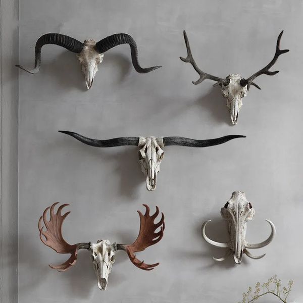 Simulation 3D Animal chèvre taureau vache tête de crâne ornement résine tenture murale salle Halloween décor décoration de la maison accessoires 231227