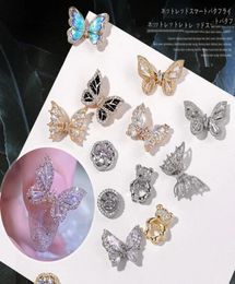 SIMULATION 3D Flying Butterfly Nail Art Decorations Luxury Crystal Zircon Nail Bijoux Goldsilver Alloy Manucure Accessoires3286770