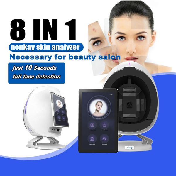 Máquina de análisis de piel 3D Escáner facial 8 luces de espectro Detección de salud de la piel para análisis de acné y pigmentos de arrugas con pantalla grande