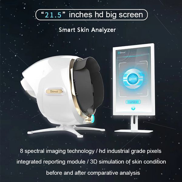 Système de diagnostic de peau 3D Grand écran portable 21,5 pouces Détecteur d'analyseur de peau avec 36 millions de caméra HD Miroir magique 14 Appareil d'analyse des problèmes de peau pour spa de beauté