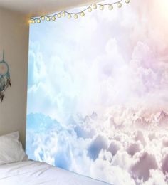 3D ciel nuages blancs tapisserie tenture murale couvre-lit dortoir couverture serviette de plage toile de fond maison chambre mur art plusieurs tailles Dropship8072000