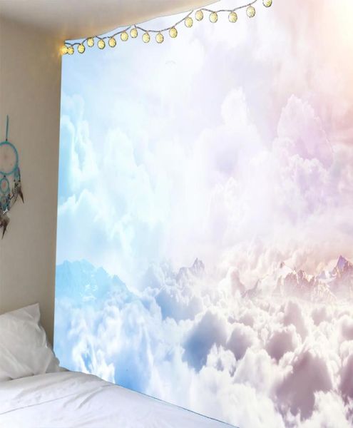 Ciel ciel blanc nuages ​​tapisserie mur suspendu couvre-couverture de dortoir serviette de plage fond de chambre à la maison art mur plusieurs tailles dropship9880851