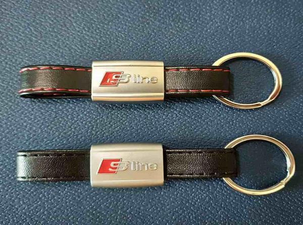 3D Sline Emblem Badge Sticker Black Red Line Cuir pour 3 A4 A5 A6 A8 TT Q5 Q7 Sline Keychain Keyring Keyfob High Quality2484355