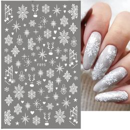 3D Snowflake Nail Art Decals White Christmas Designs Auto-adhésif Autocollants Année d'hiver Gel Foils Sliders Decorations LAF895 240418
