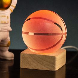 3D Soccer Basketball Earth Terre Amosphère Crystal Ball Table Decorative Beech Base Base Creative Night Light Gift For Friends