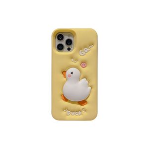 3D zachte siliconen telefoonhoesjes voor iPhone 15 14 13 12 11 Pro Max 14pro 15 14promax cartoon schattig ontwerp meisjes beschermer gele eend mode cover 1pc