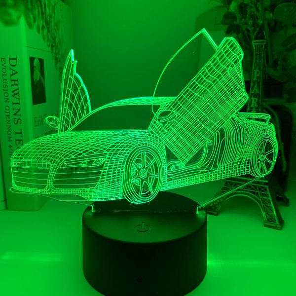 Lampe d'illusion de voiture de sport 3D pour décor de chambre d'enfant veilleuse couleur changeante atmosphère USB LED veilleuse Supercar