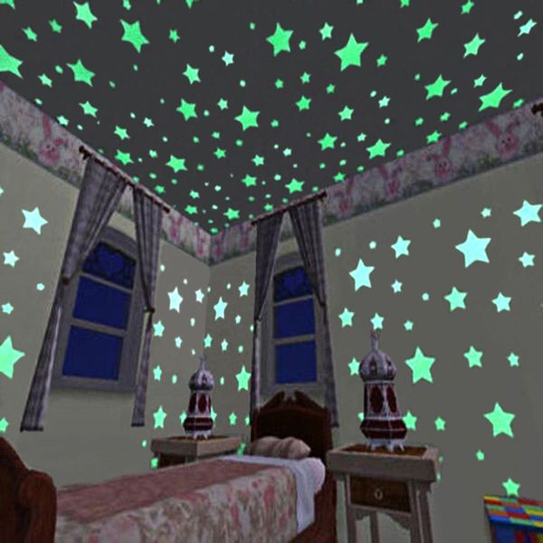 3D Estrella y Luna Pegatinas de pared Brillan en la oscuridad Almacenamiento de energía Fluorescente Luminoso Arte Decoración Niños Sala de estar Decoración 220716