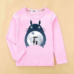 3D Starry Sky Totoro Kids T-shirt Jongen Meisje Nieuwe Katoenen Tops Shirt 3-14T Baby Kleding Cartoon Cat Print Lange Mouw Tee G1224