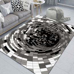3D Stereo Carpet Illusion tapis visuel noir et blanc pour chambre Salon