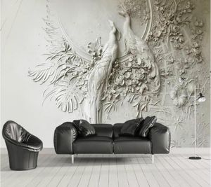 3D Stereo reliëf pauw Behang voor Muren 3d Behang TV Achtergrond Schilderij Muurschildering Wallpapers Home Improvement3106162
