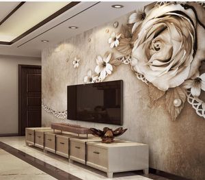 3D stereo retro rose kant wallpapers eenvoudige Amerikaanse tv achtergrond muur 3d muurschilderingen behang voor woonkamer 3D-wallpapers