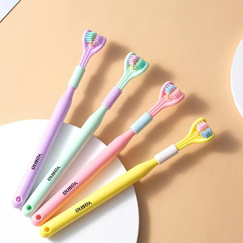 3D stereo tre-sidig tandborste PBT Ultra Fina mjukt hår Vuxen Tandborstar Tungskrapa Deep Cleaning Oral Care Teeth Brush