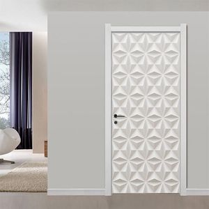 3D Stereo Wit Gips Textuur Geometrisch Patroon Muurschilderingen Behang Moderne Eenvoudige Woonkamer Home Decor PVC Art 3D Deur Stickers T2261e