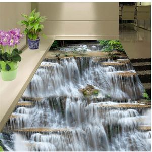 3D-stereoscopisch behang 3d badkamer behang waterdichte waterval vloeren steen 3d vloer schilderij