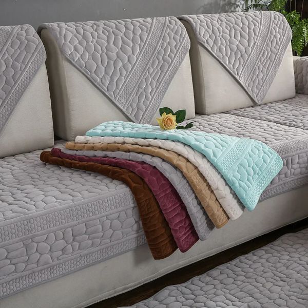 Match de pierre 3D Couvercle de couverture de serviette en housse en peluche Tissu épais canapé de canapé non glissé moderne Mattes de serviette d'angle 1pcs modernes