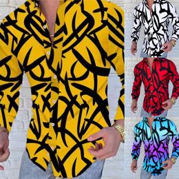 Impression à rayures 3D Chemises habillées pour hommes à manches longues Chemise décontractée mince Affaires formelles Chemises à col rabattu Tuxedo Banquet Social Party Blouse Men Shirts Taille M-3XL