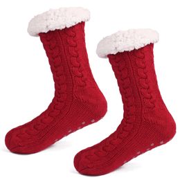 3D-strepen Winter lange bulk slipper sokken vrouwen antislipper warme fleece enkel bekleed antislip chunky kerstkasjmier sokken 10 paren