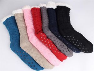 3D rayures hiver longues en vrac pantoufles chaussettes femmes anti-dérapant chaud polaire cheville doublé antidérapant gros noël cachemire chaussettes