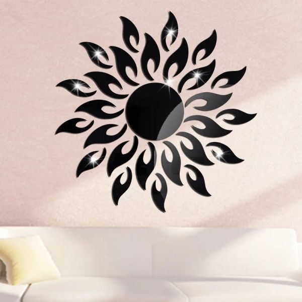 3D Sun Flower Wall Sticker Acrylic Flame Pegatinas decorativas Arte Decisión de pared Mural Decoración de la sala de estar Decoración del dormitorio