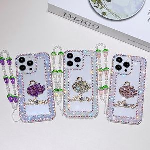 3D Swan Bling Diamond Cases pour iPhone 14 Pro Max 13 12 11 X XR XS 8 7 Plus Mode Luxe Shinny Soft TPU Strass Fleur Amour Dame Femmes Téléphone Couverture Arrière Sangle De Peau