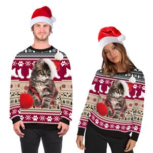 3D Sweatshirts Kerstmis Kat en Nieuwjaar Tie-dye Sweat Heren Crewneck Hoodies Plus Maat 008