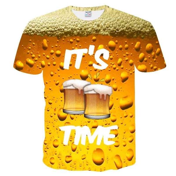 3D T Shirt Hombre Casual Tee Shirts Funny Beer Print Camiseta Hombres Estilo de verano Fiesta Tops Pareja Elasticity T Shirt Street Wear 210324