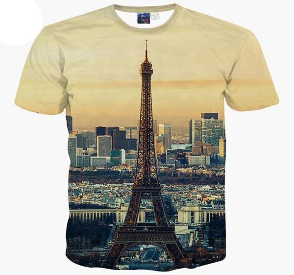 Camisetas 3D Europa Moda camiseta hombres mujeres camiseta 3d tops de verano camisetas estampadas Ciudad París Torres Eiffel manga corta camiseta 1450832