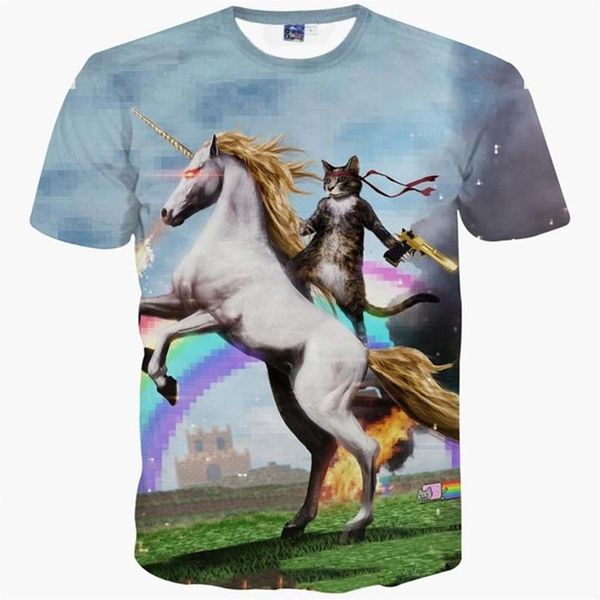T-shirts 3D nouvelle mode hommes femmes t-shirt impression 3d chat cavalier équitation drôle espace galaxie t-shirt été tees275O