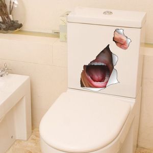 3d grande bouche tridimensionnelle à travers les autocollants muraux créatifs de toilettes décoratives de salle de bain autocollants de toilette environnementale amovible