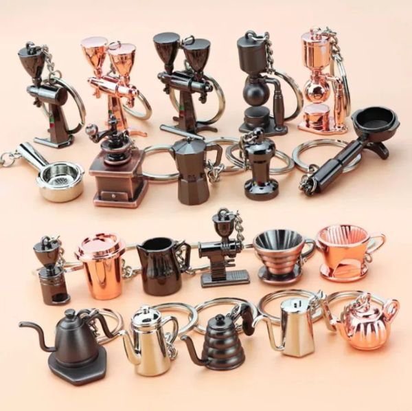 3D en trois dimensions café porte-clés Party Favor simulation moka pot poudre marteau porte-clés cadeau