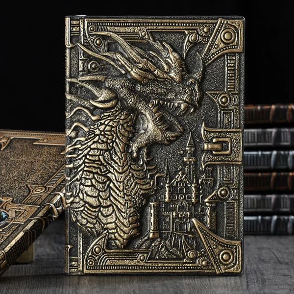 3D tridimensionnel Dragon A5 cahier européen rétro épaissi Pu en relief bloc-notes journal cadeau d'affaires fournitures de bureau 240223