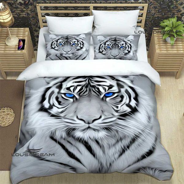 Set di biancheria da letto con stampa tigre 3D Set di biancheria da letto squisito Set copripiumino Consolatore da letto Set di biancheria da letto Set regalo di compleanno di lusso L230704