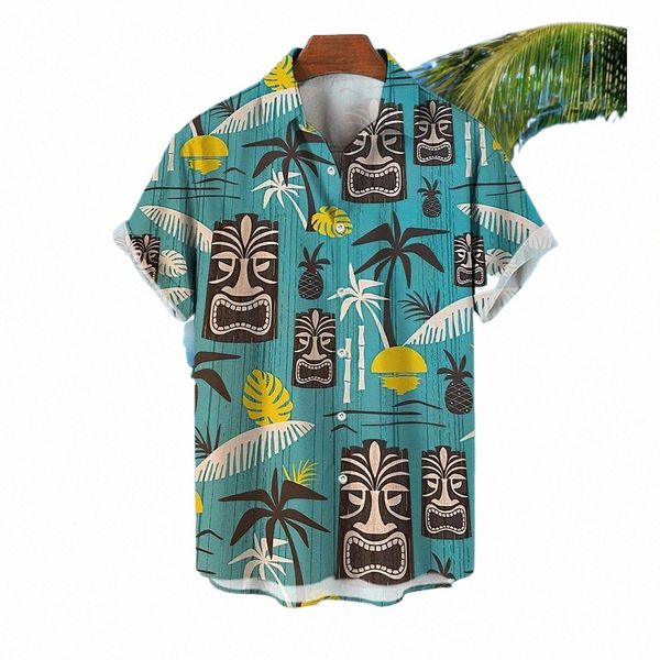 3D Tiki Imprimer Chemises hawaïennes pour hommes Rétro Chemise pour hommes Lâche Casual Vêtements masculins 2024 Nouveau Fi Tendance Homme Chemise à manches courtes p3Um #